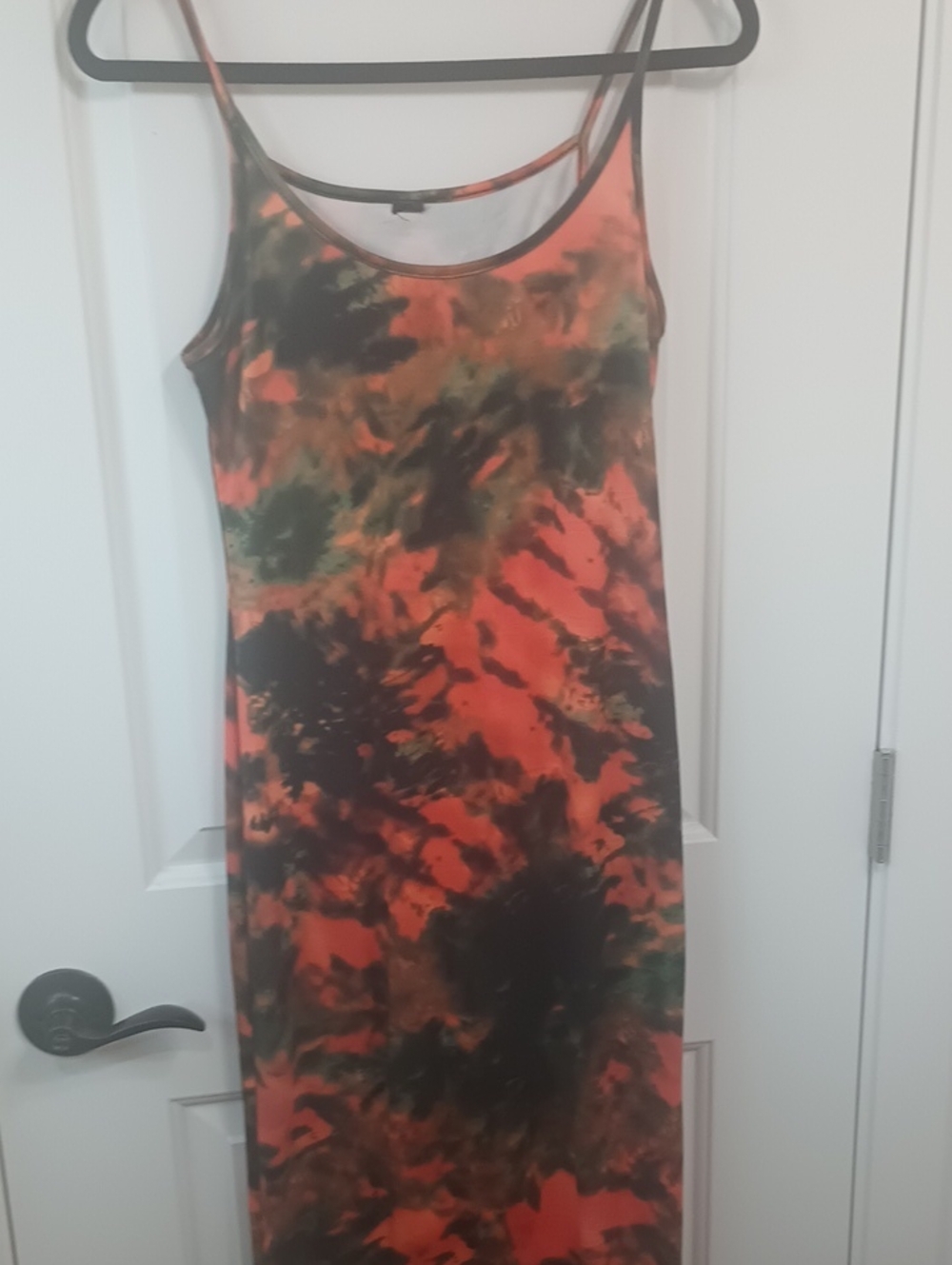 SHEIN Orange and Black Tie-Dye Maxi Slip Dress